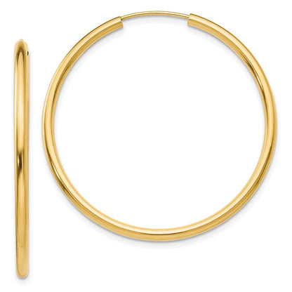 10K Yellow Gold Polished Round Endless 2mm Hoop Earrings