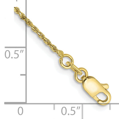7 Inch 10k Yellow Gold 1.15mm D/C Machine Made Rope Chain Bracelet