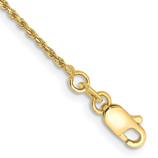 8 Inch 10k Yellow Gold 1.15mm D/C Machine Made Rope Chain Bracelet