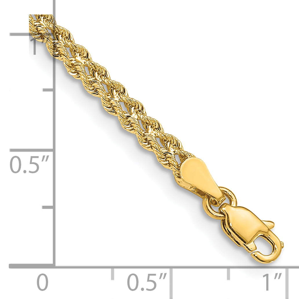 10K Yellow Gold 3.0mm Wide Double Strand Rope Bracelet