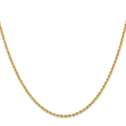 28 Inch 10K Yellow Gold 2mm Regular Rope Chain Necklace