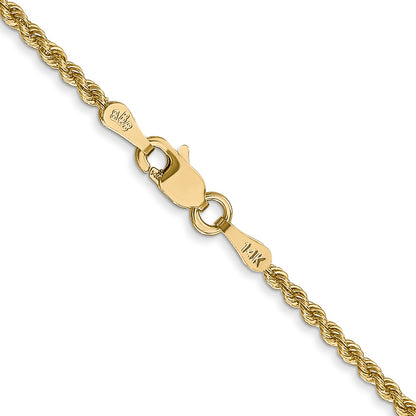 28 Inch 10K Yellow Gold 2mm Regular Rope Chain Necklace
