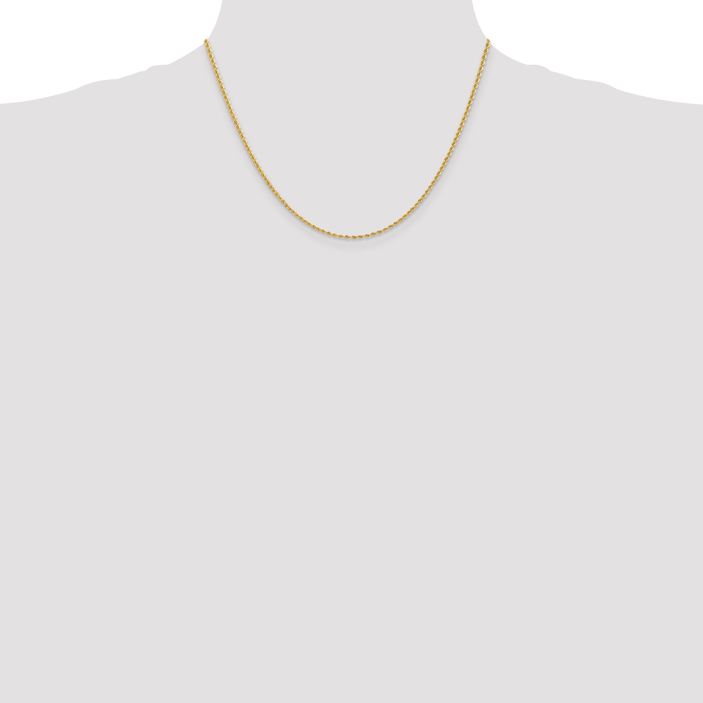 18 Inch 10K Yellow Gold 2mm Regular Rope Chain Necklace