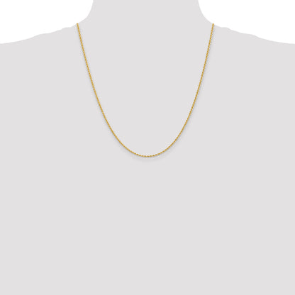 22 Inch 10K Yellow Gold 2mm Regular Rope Chain Necklace