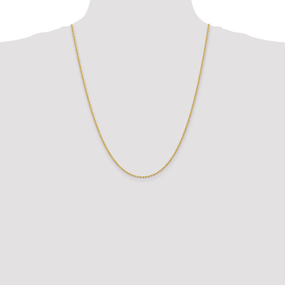 24 Inch 10K Yellow Gold 2mm Regular Rope Chain Necklace