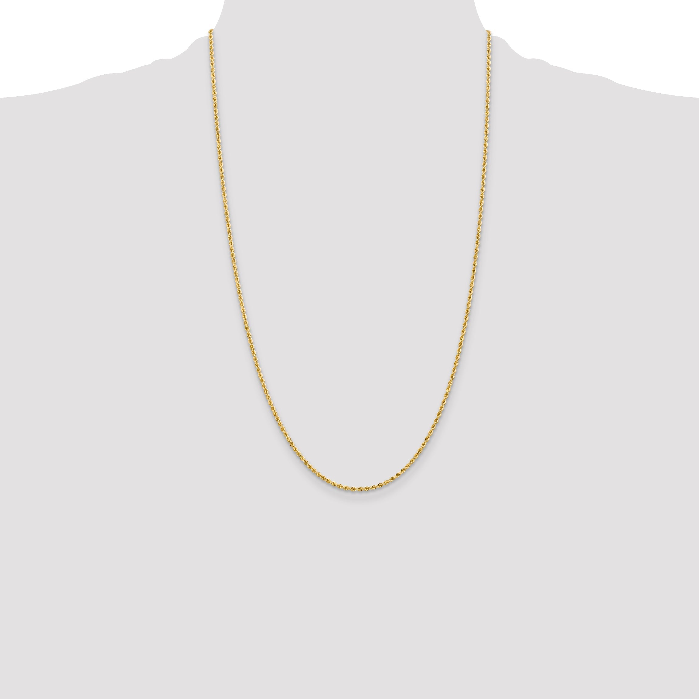 26 Inch 10K Yellow Gold 2mm Regular Rope Chain Necklace