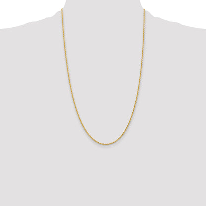26 Inch 10K Yellow Gold 2mm Regular Rope Chain Necklace