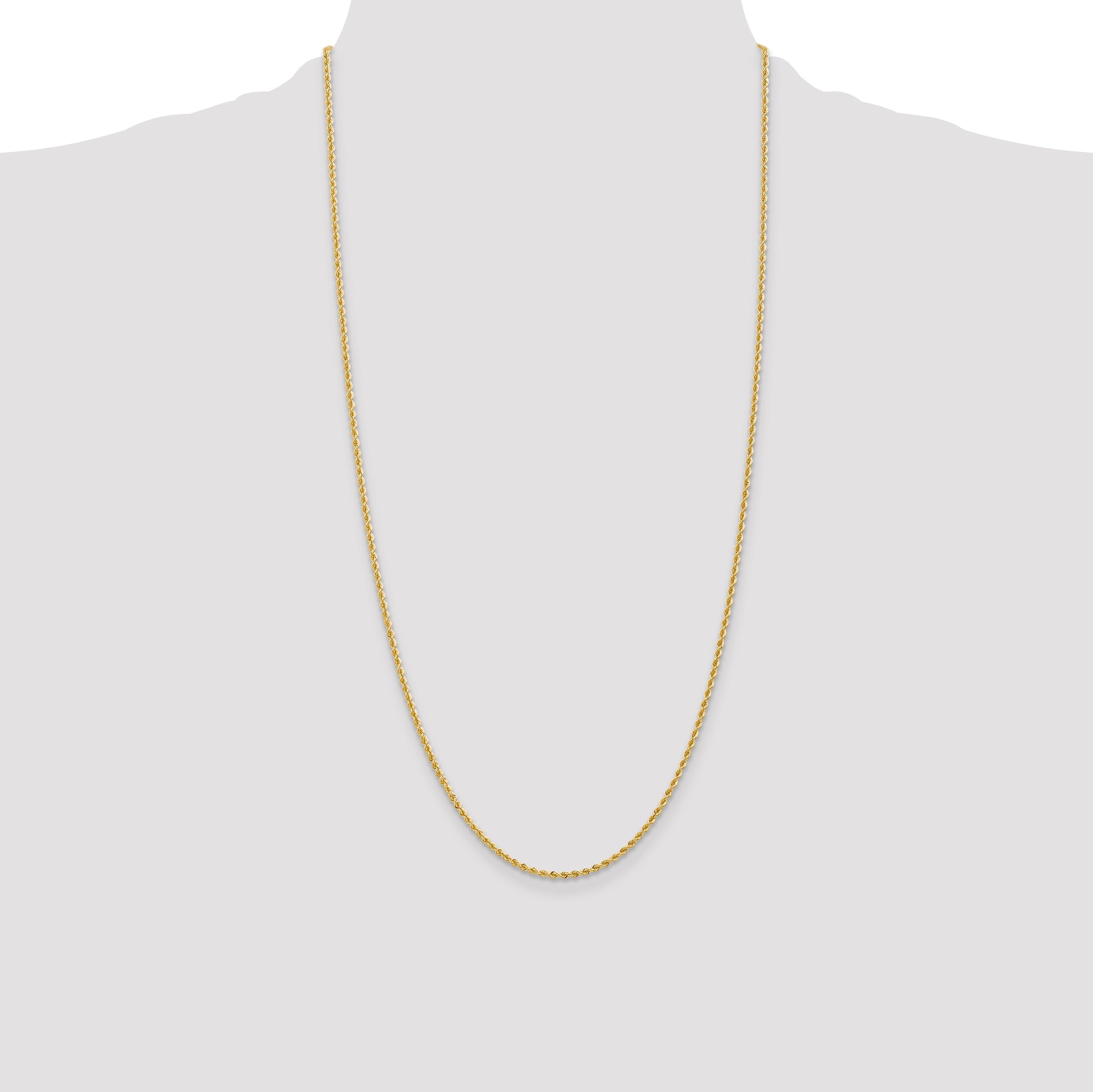 28 Inch 10K Yellow Gold 2mm Regular Rope Chain Necklace