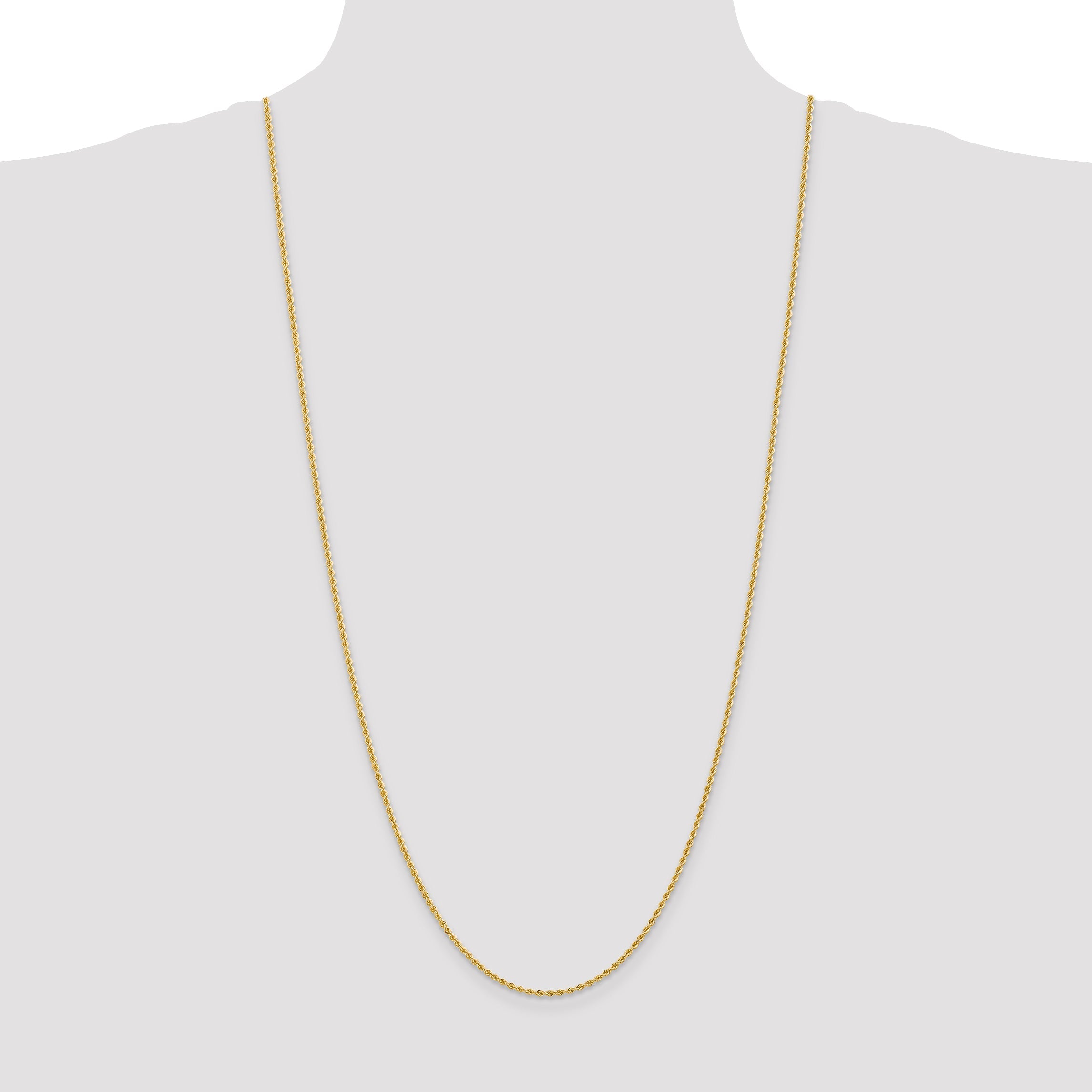 3 Inch 10K Yellow Gold 2mm Regular Rope Chain Necklace