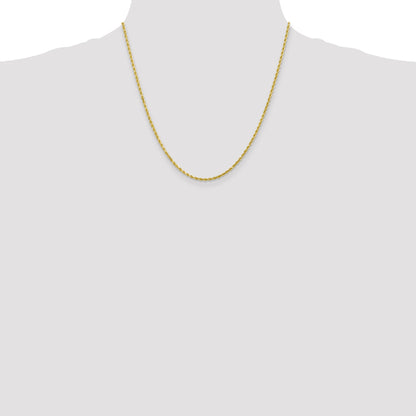 20 Inch 10K 2mm Diamond-Cut Rope Chain Necklace