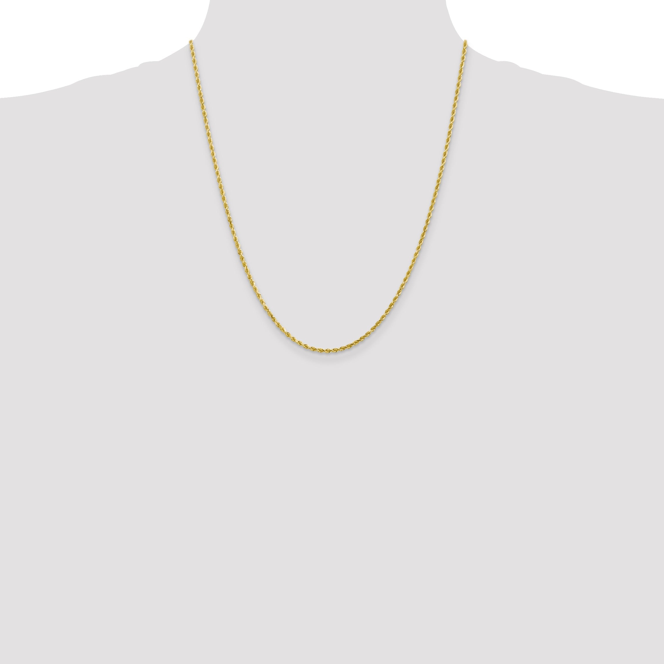 22 Inch 10K 2mm Diamond-Cut Rope Chain Necklace