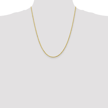 22 Inch 10K 2mm Diamond-Cut Rope Chain Necklace