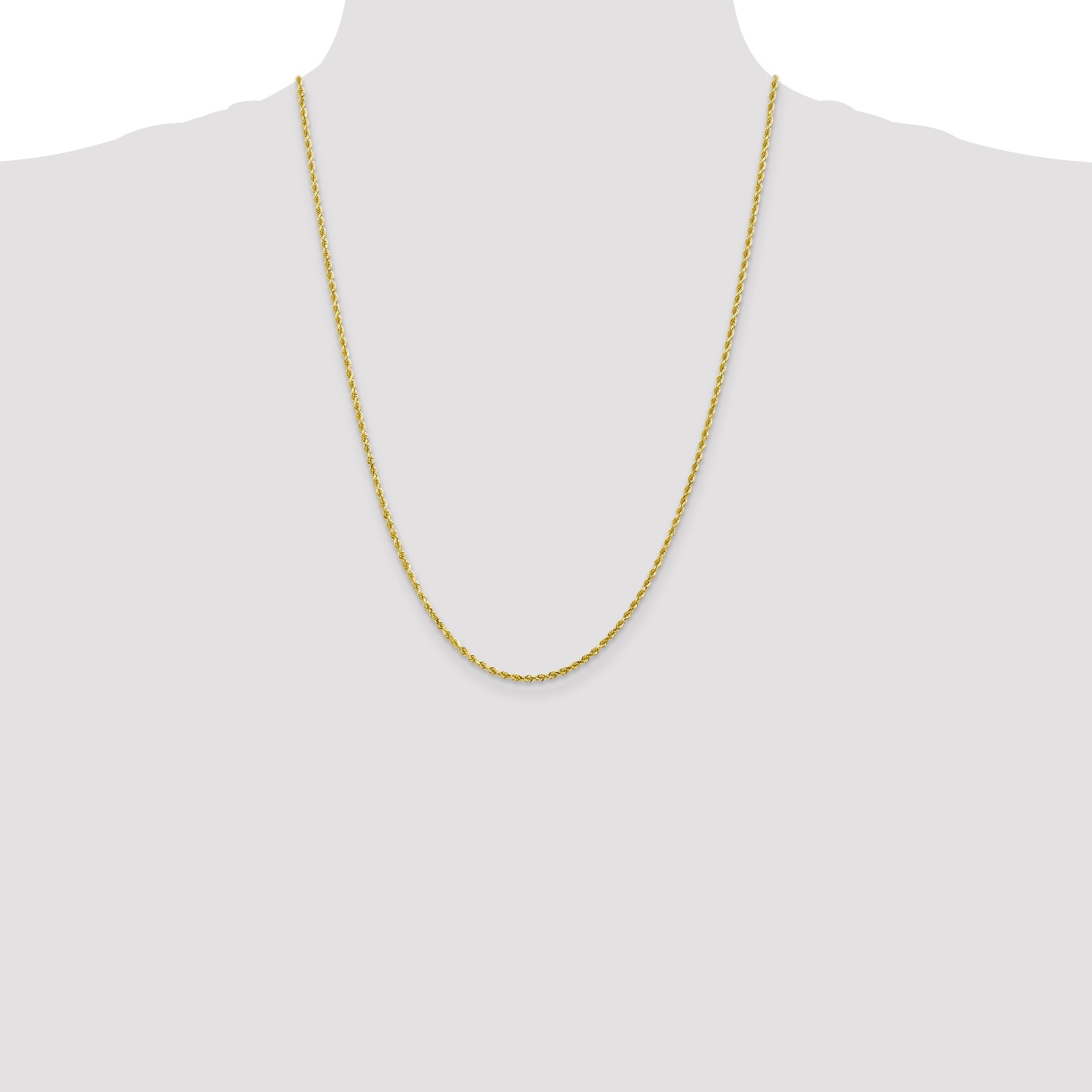 24 Inch 10K 2mm Diamond-Cut Rope Chain Necklace