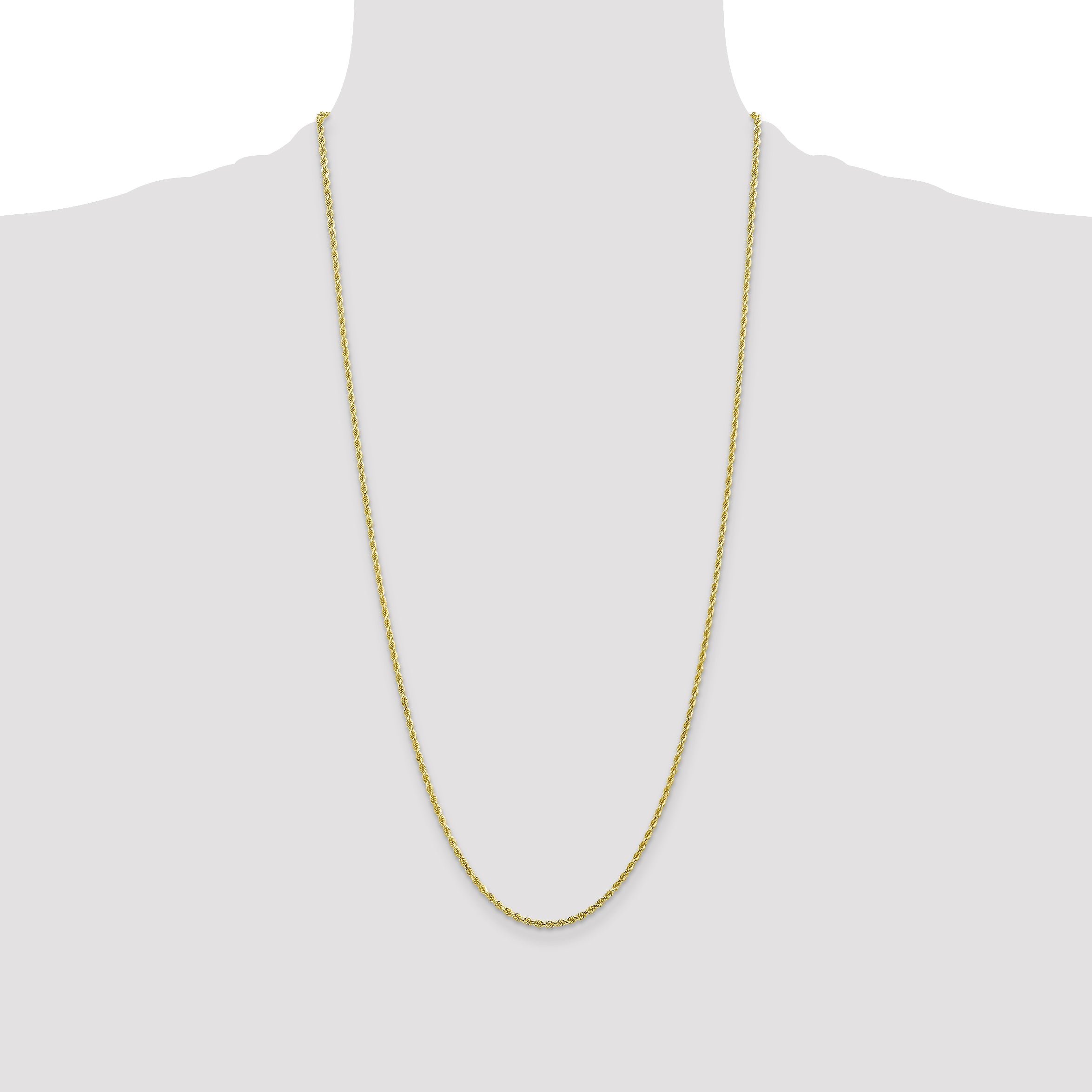 28 Inch 10K 2mm Diamond-Cut Rope Chain Necklace