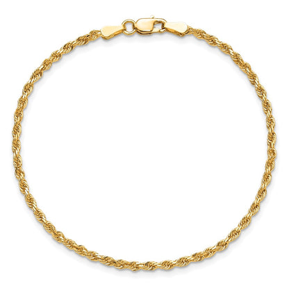 8 Inch 10k Yellow Gold 2mm Diamond-cut Rope Chain Bracelet