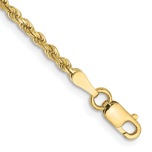 7 Inch 10k Yellow Gold 2mm Diamond-cut Rope Chain Bracelet