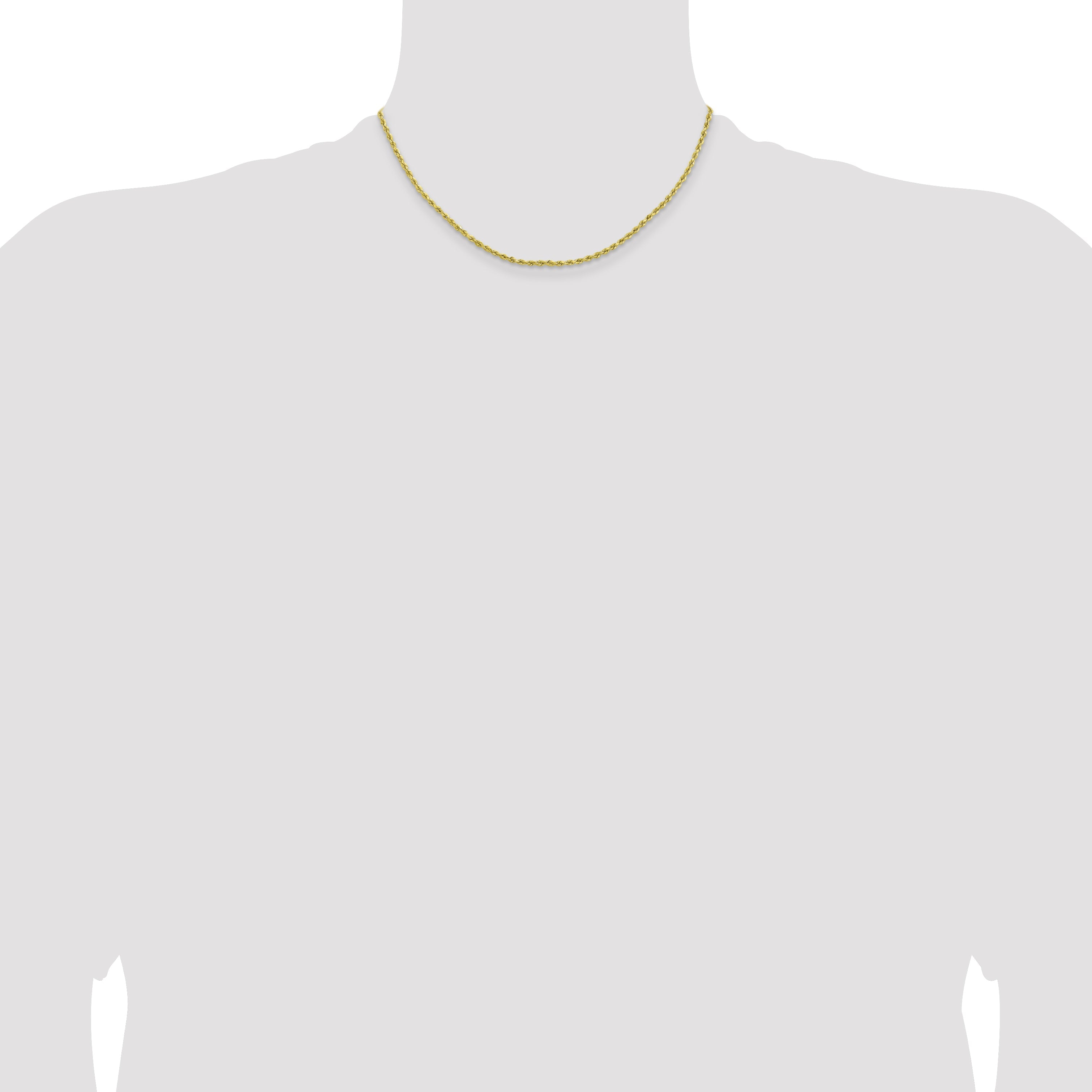 16 Inch 10K 2mm Lightweight D/C Rope With Lobster Clasp Chain Necklace