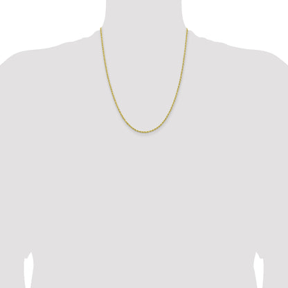 22 Inch 10K 2mm Lightweight D/C Rope With Lobster Clasp Chain Necklace