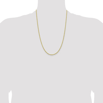 24 Inch 10K 2mm Lightweight D/C Rope With Lobster Clasp Chain Necklace