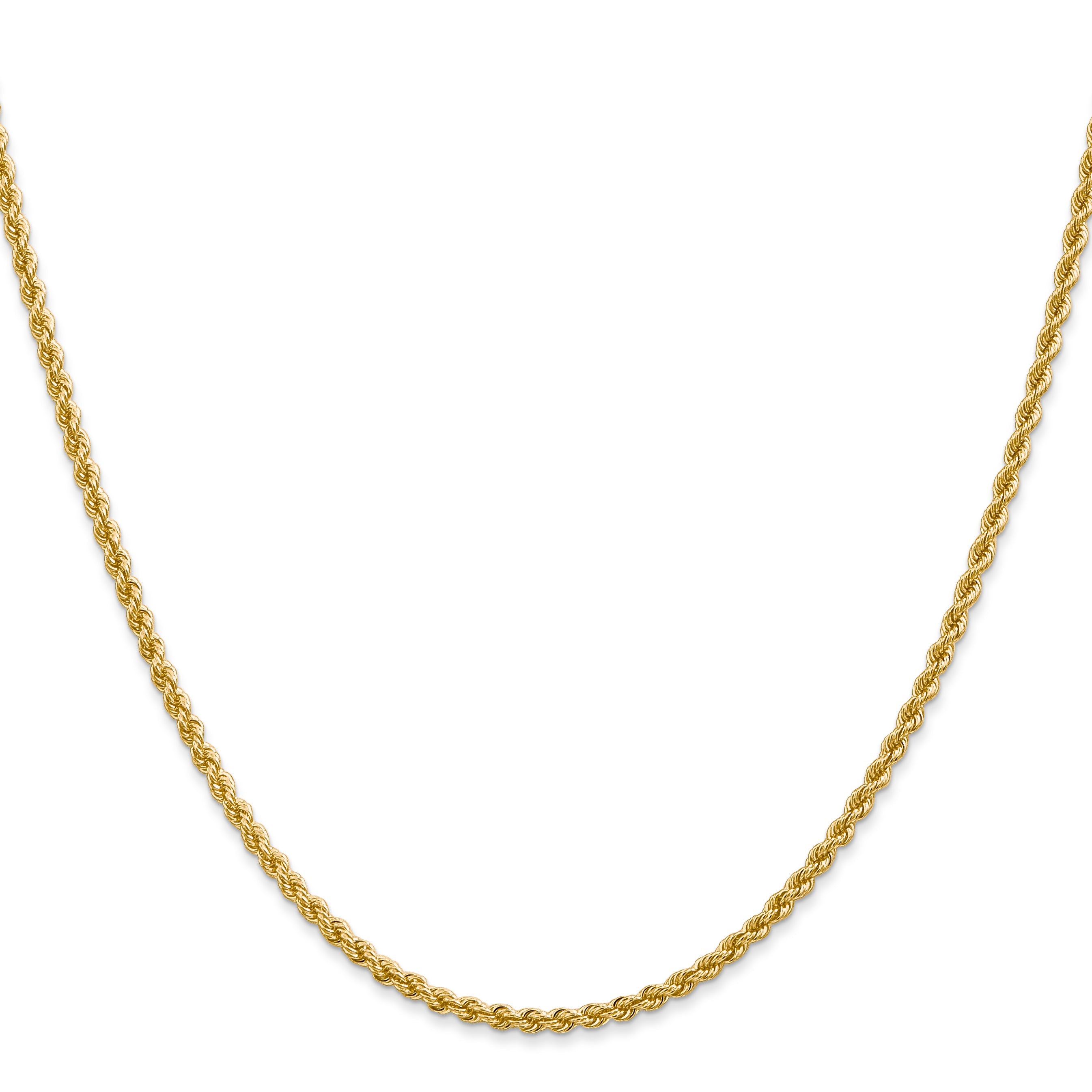 24 Inch 10K Yellow Gold 2.25mm Regular Rope Chain Necklace