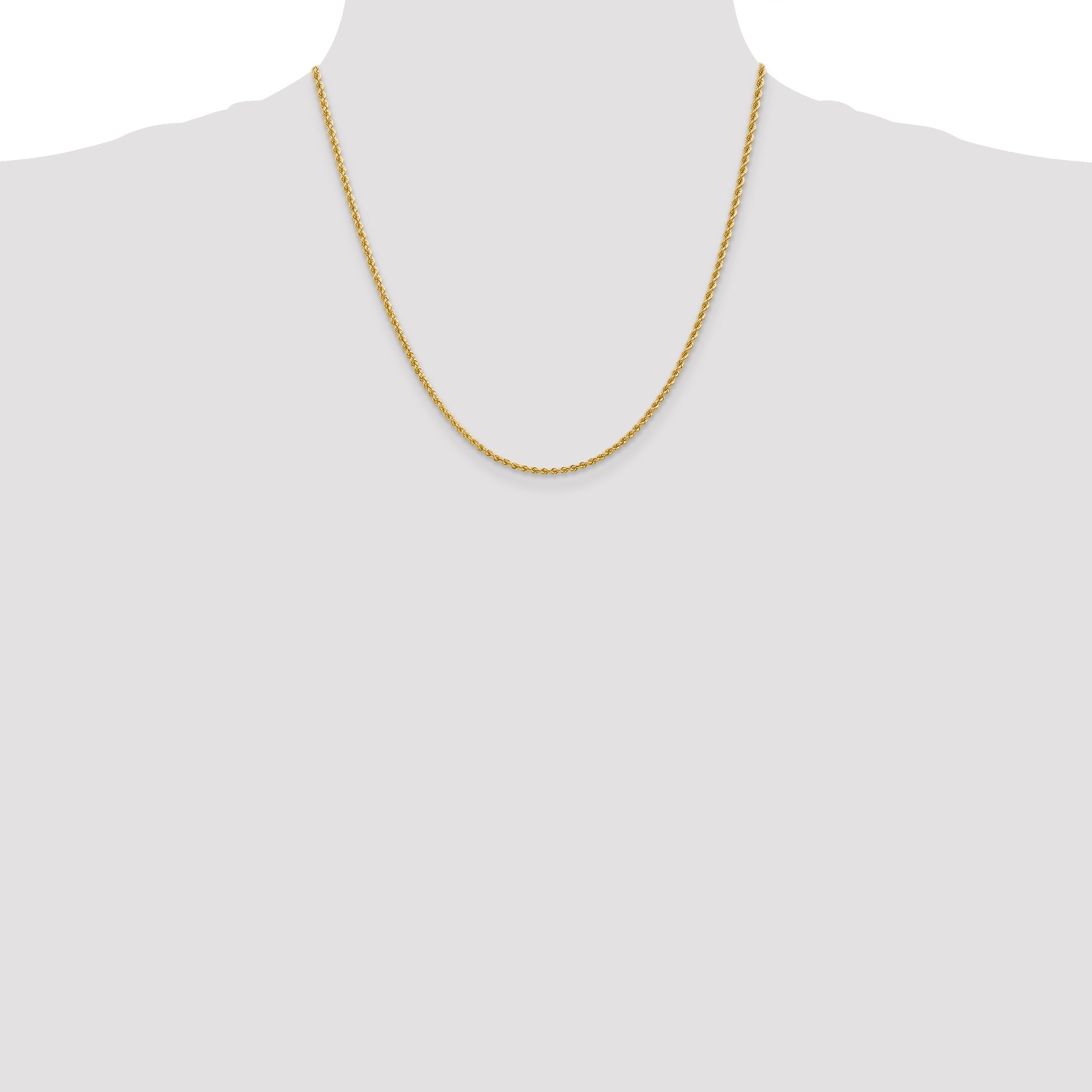 2 Inch 10K Yellow Gold 2.25mm Regular Rope Chain Necklace