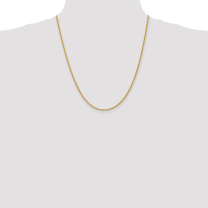 22 Inch 10K Yellow Gold 2.25mm Regular Rope Chain Necklace