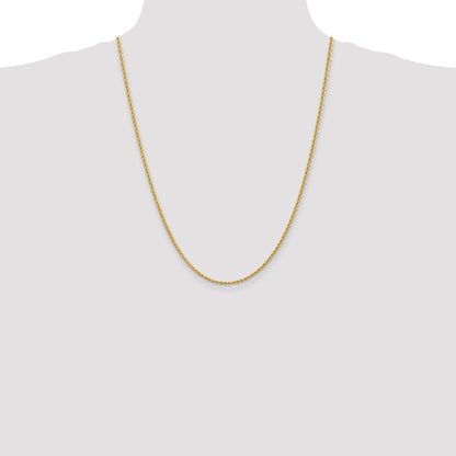 24 Inch 10K Yellow Gold 2.25mm Regular Rope Chain Necklace