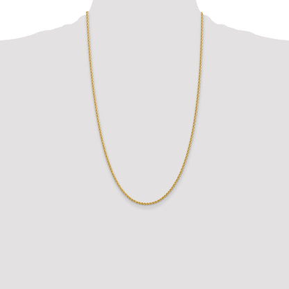 26 Inch 10K Yellow Gold 2.25mm Regular Rope Chain Necklace