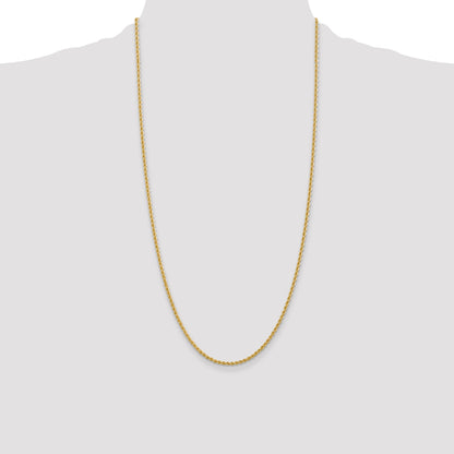 28 Inch 10K Yellow Gold 2.25mm Regular Rope Chain Necklace