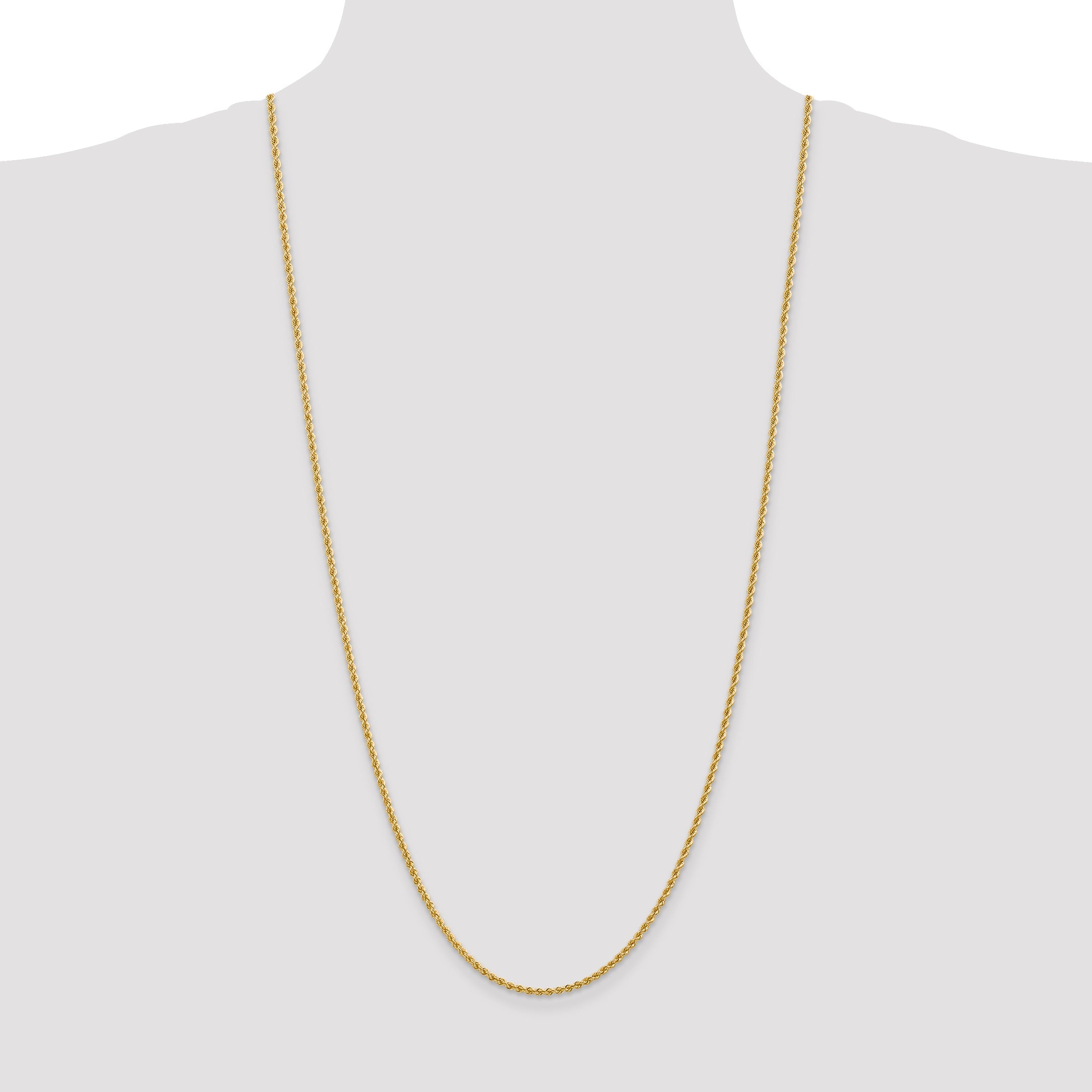 3 Inch 10K Yellow Gold 2.25mm Regular Rope Chain Necklace