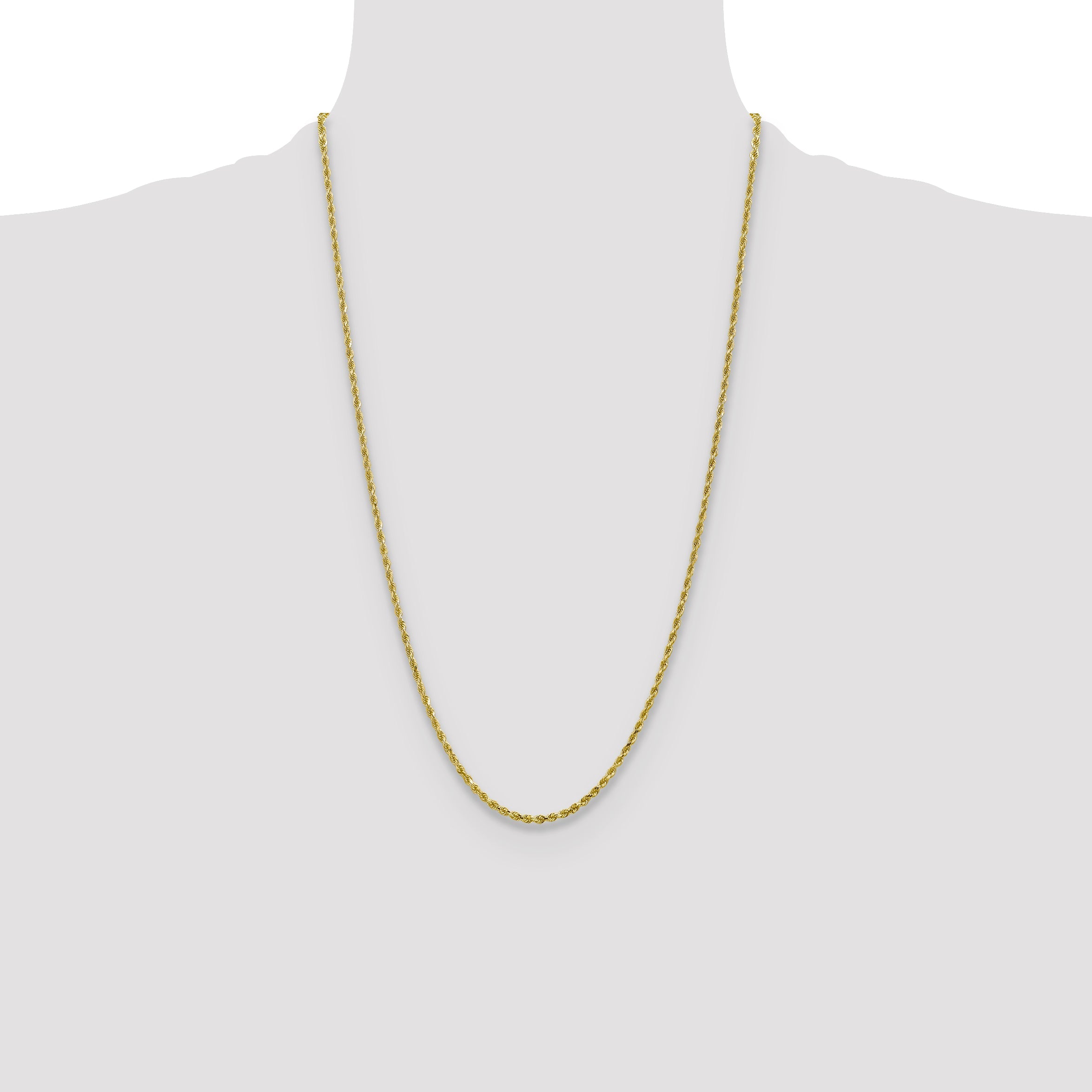 26 Inch 10K 2.25mm Diamond-Cut Rope Chain Necklace