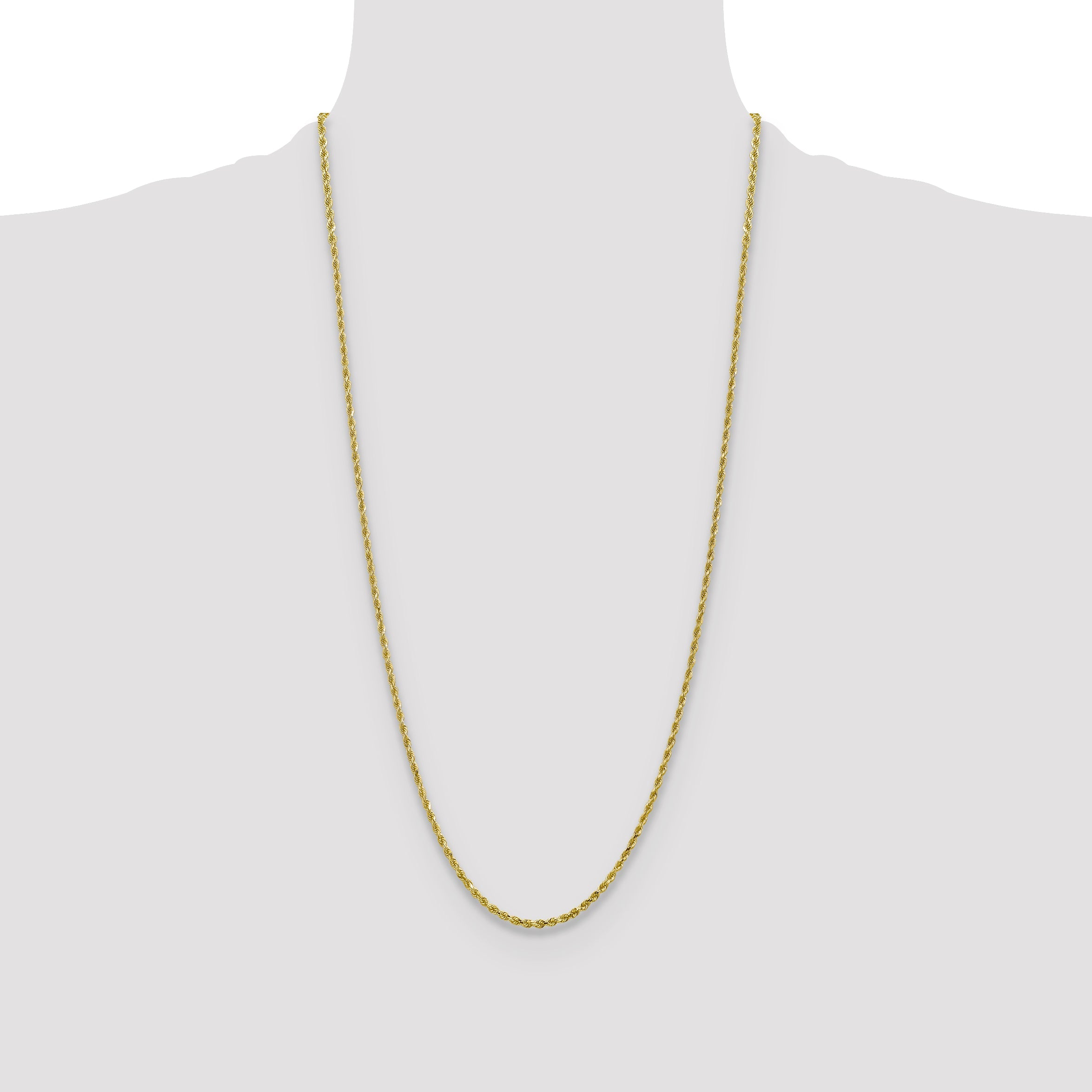28 Inch 10K 2.25mm Diamond-Cut Rope Chain Necklace