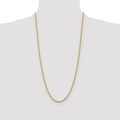 28 Inch 10K 2.25mm Diamond-Cut Rope Chain Necklace