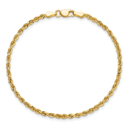 7 Inch 10k Yellow Gold 2.25mm Diamond-cut Rope Chain Bracelet
