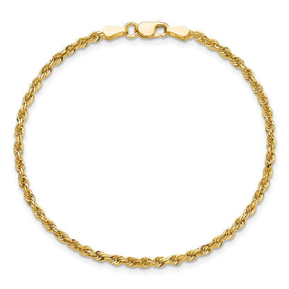 8 Inch 10k Yellow Gold 2.25mm Diamond-cut Rope Chain Bracelet