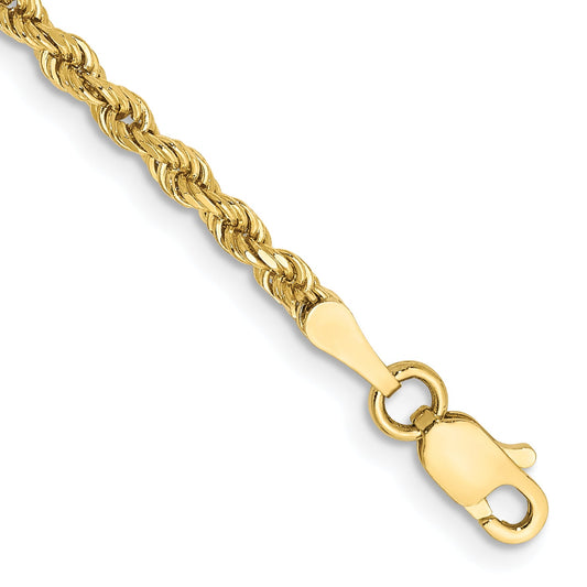 8 Inch 10k Yellow Gold 2.25mm Diamond-cut Rope Chain Bracelet