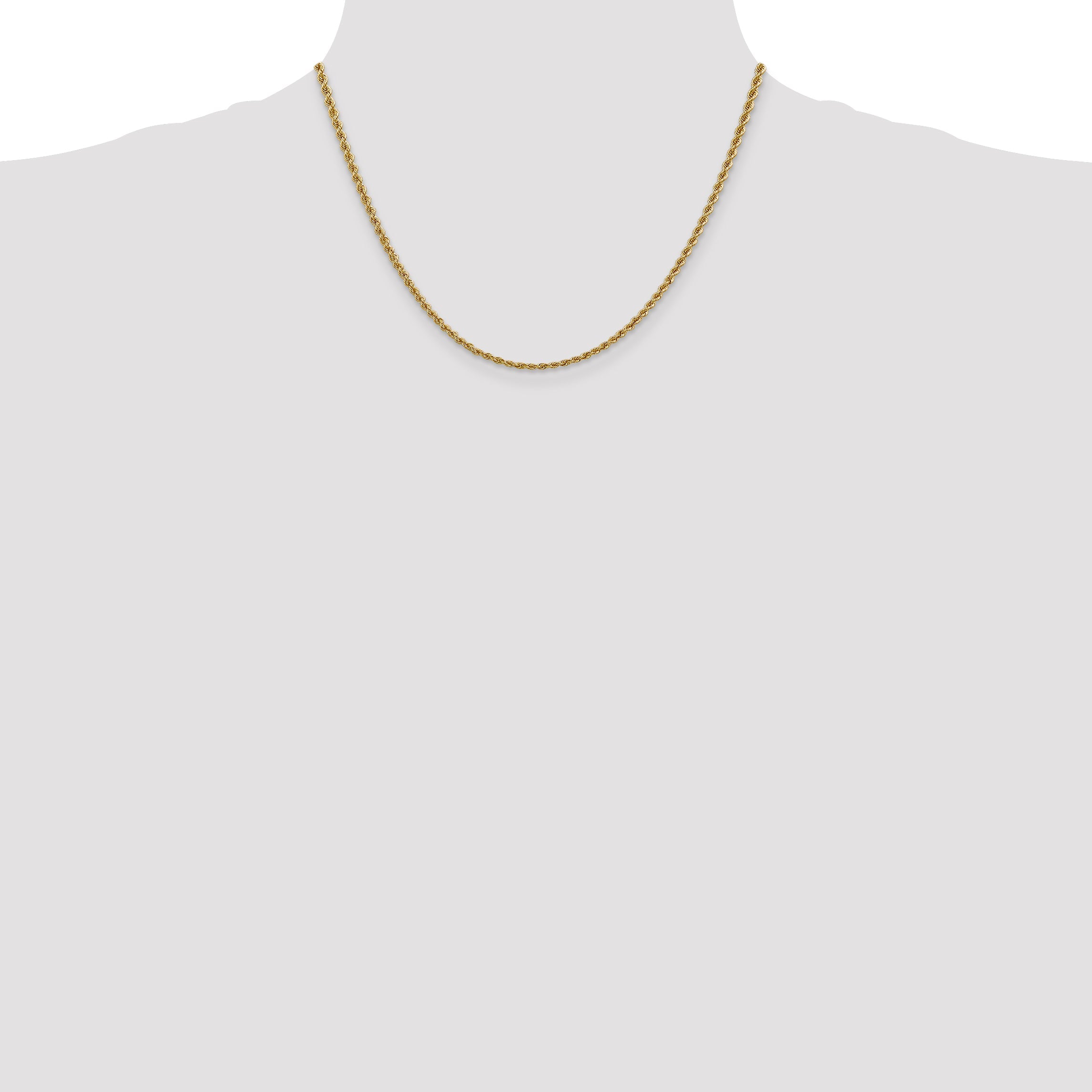 18 Inch 10K Yellow Gold 2.5mm Regular Rope Chain Necklace