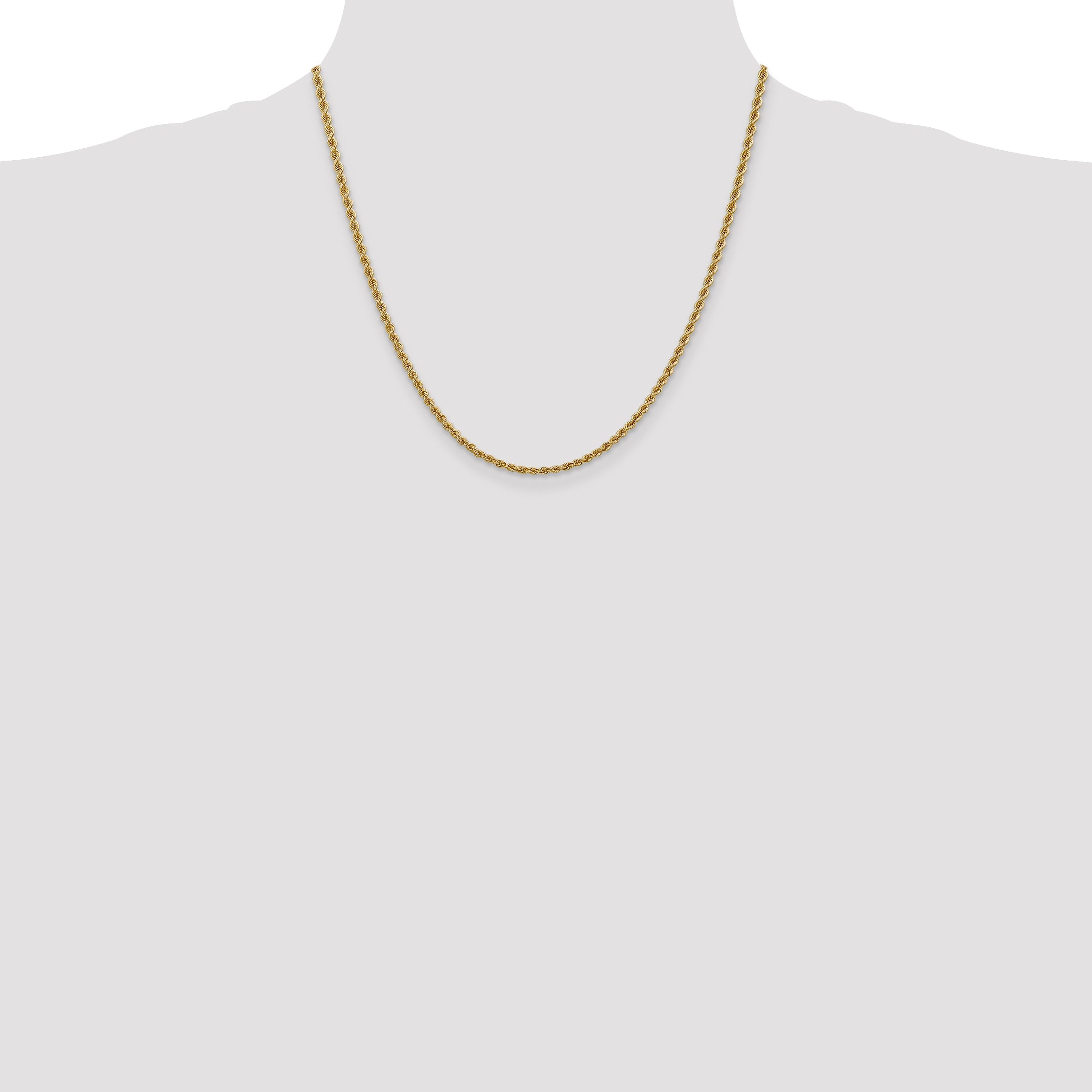 2 Inch 10K Yellow Gold 2.5mm Regular Rope Chain Necklace