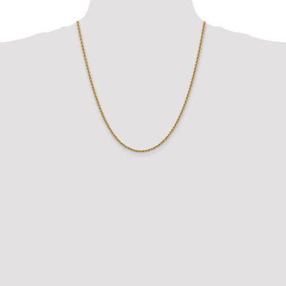 22 Inch 10K Yellow Gold 2.5mm Regular Rope Chain Necklace