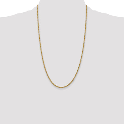26 Inch 10K Yellow Gold 2.5mm Regular Rope Chain Necklace