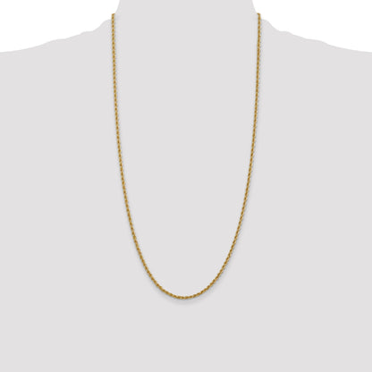 28 Inch 10K Yellow Gold 2.5mm Regular Rope Chain Necklace