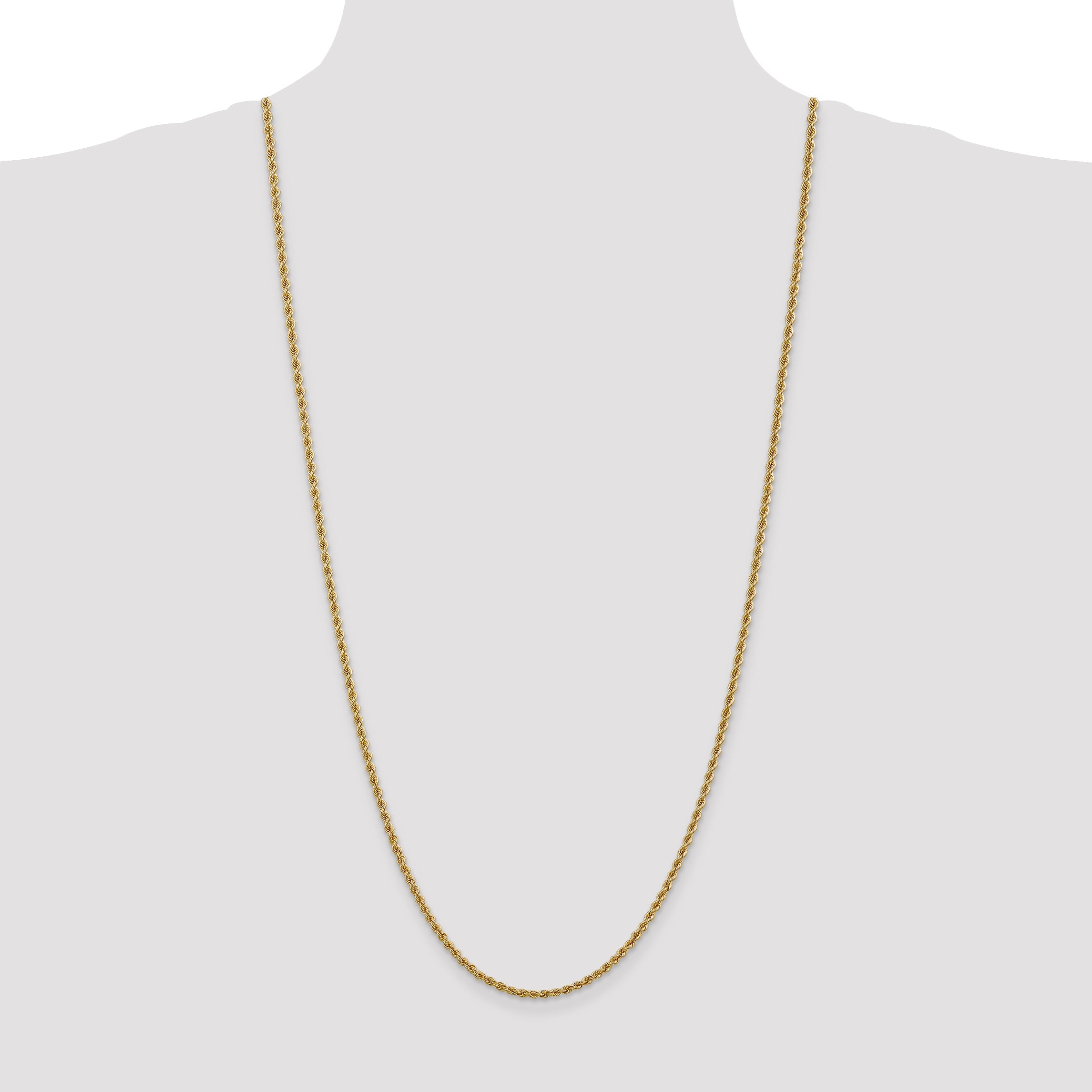 3 Inch 10K Yellow Gold 2.5mm Regular Rope Chain Necklace