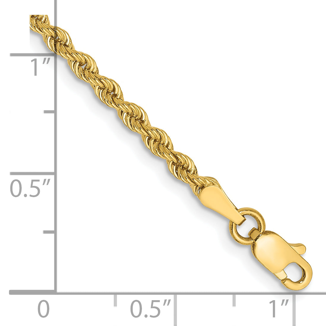 7 Inch 10K Yellow Gold 2.5mm Regular Rope Chain Bracelet