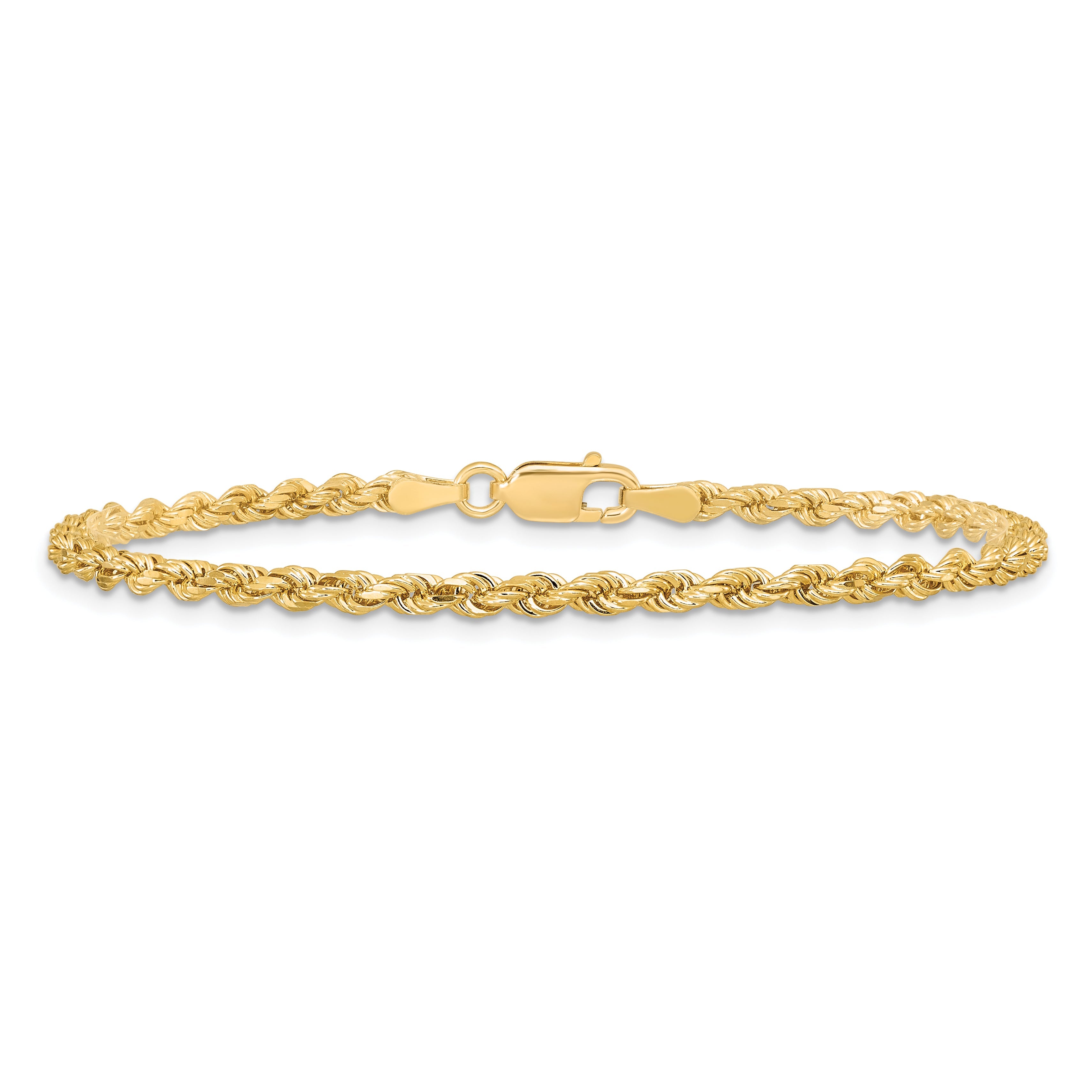 7 Inch 10k Yellow Gold 2.75mm Diamond-cut Rope Chain Bracelet