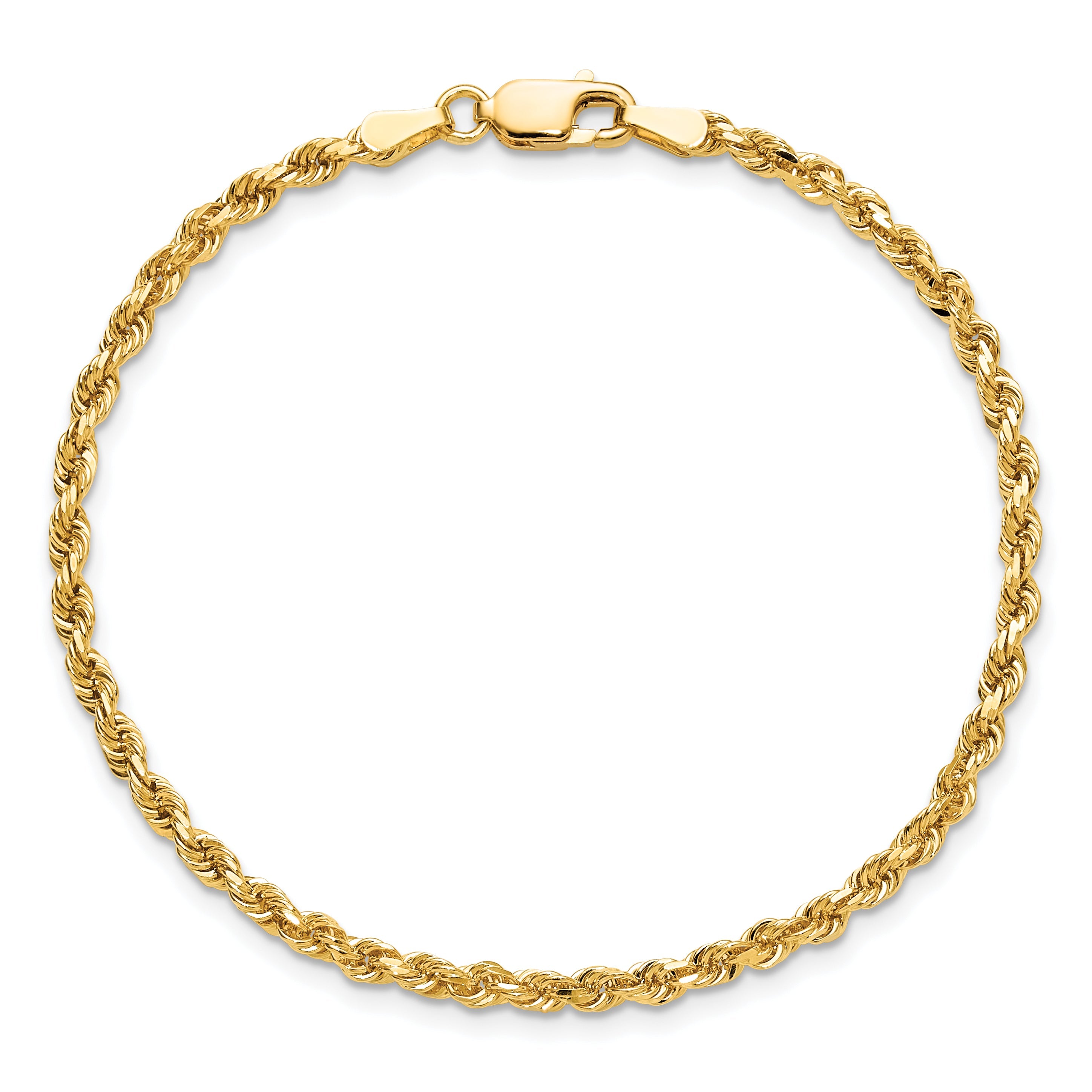 7 Inch 10k Yellow Gold 2.75mm Diamond-cut Rope Chain Bracelet