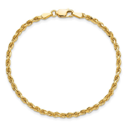 8 Inch 10k Yellow Gold 2.75mm Diamond-cut Rope Chain Bracelet