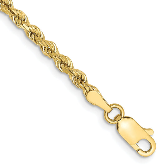 7 Inch 10k Yellow Gold 2.75mm Diamond-cut Rope Chain Bracelet
