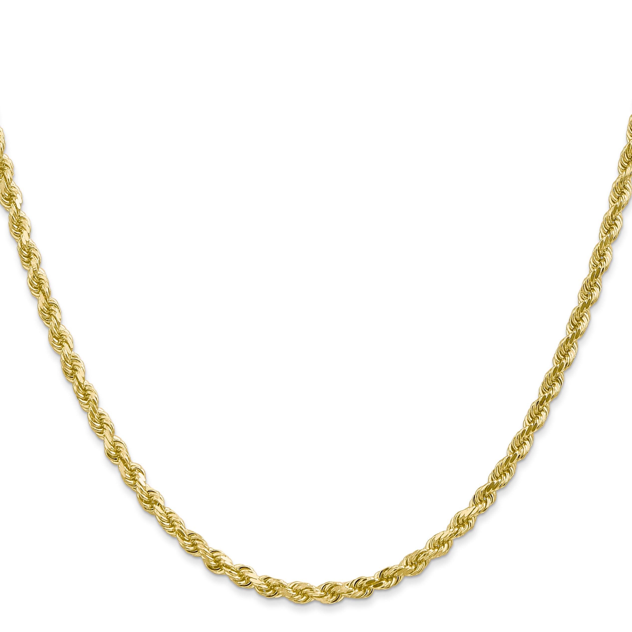 22 Inch 10K 3mm Diamond-Cut Rope Chain Necklace