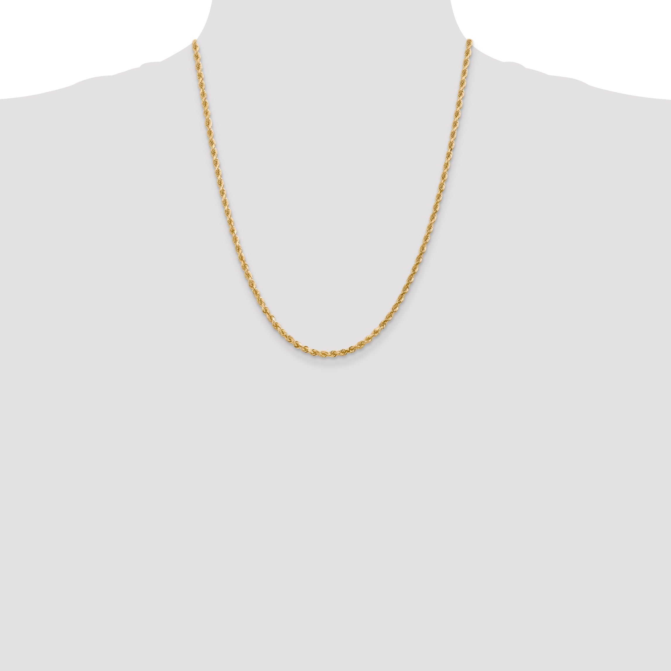 22 Inch 10K 3mm Diamond-Cut Rope Chain Necklace