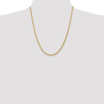 22 Inch 10K 3mm Diamond-Cut Rope Chain Necklace